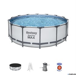 Бассейн каркасный  Steel Pro MAX BestWay 56438 + фильтр-насос, лестница, тент (457х122см) - фото 102485