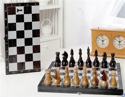 Шахматы гроссмейстерские деревянные с черной доской, рисунок серебро 182-18 - фото 103990