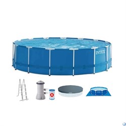 Intex 28242 / Круглый каркасный бассейн (457х122см) + фильтр-насос, лестница, тент, подстилка - фото 104402