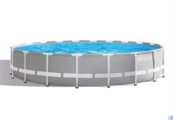 Круглый каркасный бассейн Prism Frame Pool Intex 26756 + фильтр-насос, лестница, настил, тент (610х132) - фото 104430
