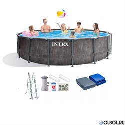 Каркасный бассейн Intex Greywood Prism Frame 26742 картриджный фильтр-насос (3785 л/ч)+лестница+тент+подстилка (457х122см) - фото 111756