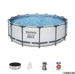 Каркасный бассейн Steel Pro Max Bestway 5612Z + насос-фильтр, лестница, тент (488х122) - фото 113185