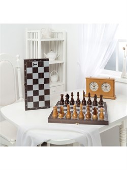 Шахматы походные деревянные с венге доской, рисунок серебро 188-18 - фото 116172
