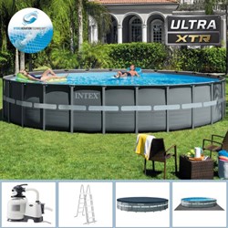 Каркасный бассейн Ultra XTR Frame Intex 26340 + песочный фильтр насос 10500 л/ч, лестница, тент, подстилка (732х132) - фото 122406