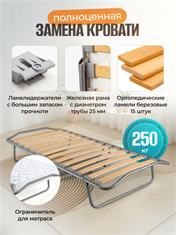 Раскладушка Персона премиум класса  с ортопедическим матрасом (205x90x40см) - фото 132639