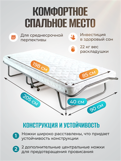 Раскладушка Персона премиум класса  с ортопедическим матрасом (205x90x40см) - фото 132640