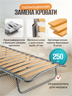 Раскладушка Персона премиум класса  с ортопедическим матрасом (205x90x40см) - фото 132641