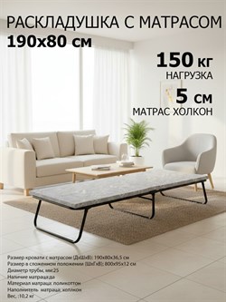 Раскладушка c матрасом Надежда / 190 х 80 см / сетка,  нагрузка 150 кг - фото 134328