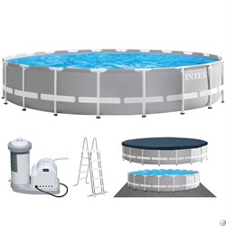 Круглый каркасный бассейн Prism Frame Pool Intex 26756 + фильтр-насос, лестница, настил, тент (610х132) - фото 104426