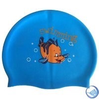 Шапочка для плавания силиконовая с рисунком RH-С30 (голубая) - фото 102876