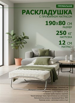 Раскладушка с пружинным матрасом 12 см, на ламелях,  размер 198 х 80 см / Жуковка New - фото 132643