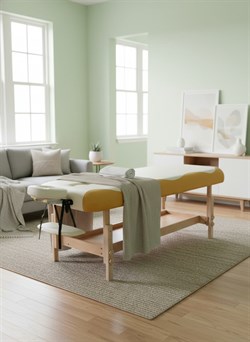 Массажный стационарный стол DFC NIRVANA, SUPERIOR, дерев. ножки, 1 секция, цвет беж.с желт. TS100 / 192х71х86 см - фото 133204