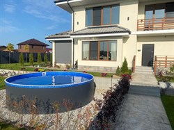 Морозоустойчивый бассейн Лагуна 2,5 х 1,25м- платина, пленка мрамор 0/4 мм / + скиммер, фильтр песочный, лестница, песок - фото 134056