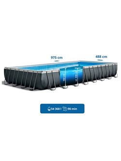 Intex 26374 / Прямоугольный каркасный бассейн / 975x488x132 / Ultra XTR Rectangular Frame  песочный фильтр 10500 л/ч, тент, подстилка, лестница - фото 134100