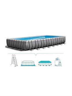 Intex 26374 / Прямоугольный каркасный бассейн / 975x488x132 / Ultra XTR Rectangular Frame  песочный фильтр 10500 л/ч, тент, подстилка, лестница - фото 134101