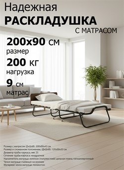 Раскладушка / складная кровать Элеонора NEW, цвет ОРЕХ, металл. колеса, 200 x 90 см - фото 134438