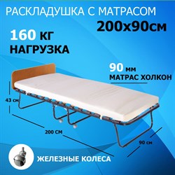 Раскладушка с матрасом 200х90 см / раскладная кровать на ламелях Отель Премиум, цвет ОРЕХ - фото 134566