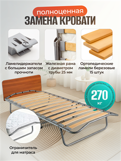 Премиальная раскладушка с матрасом 200х90 см / раскладная кровать МИЛЛЕНИУМ / ВЕНГЕ - фото 134742