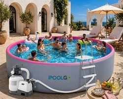 Надувной SUP-Бассейн IPOOLGO розовый 300 х 130 см / песочный фильтр, лестница, переходники, песок / 3012pinkPRO - фото 135613