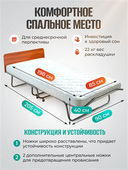 Премиальная раскладушка с матрасом 200х90 см / раскладная кровать МИЛЛЕНИУМ / ОРЕХ - фото 137925