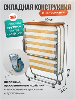 Премиальная раскладушка с матрасом 200х90 см / раскладная кровать МИЛЛЕНИУМ / ОРЕХ - фото 137927
