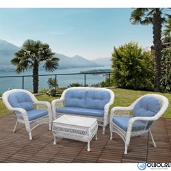 Плетеный комплект для отдыха из искусственного ротанга  LV-520 White-Blue - фото 139216